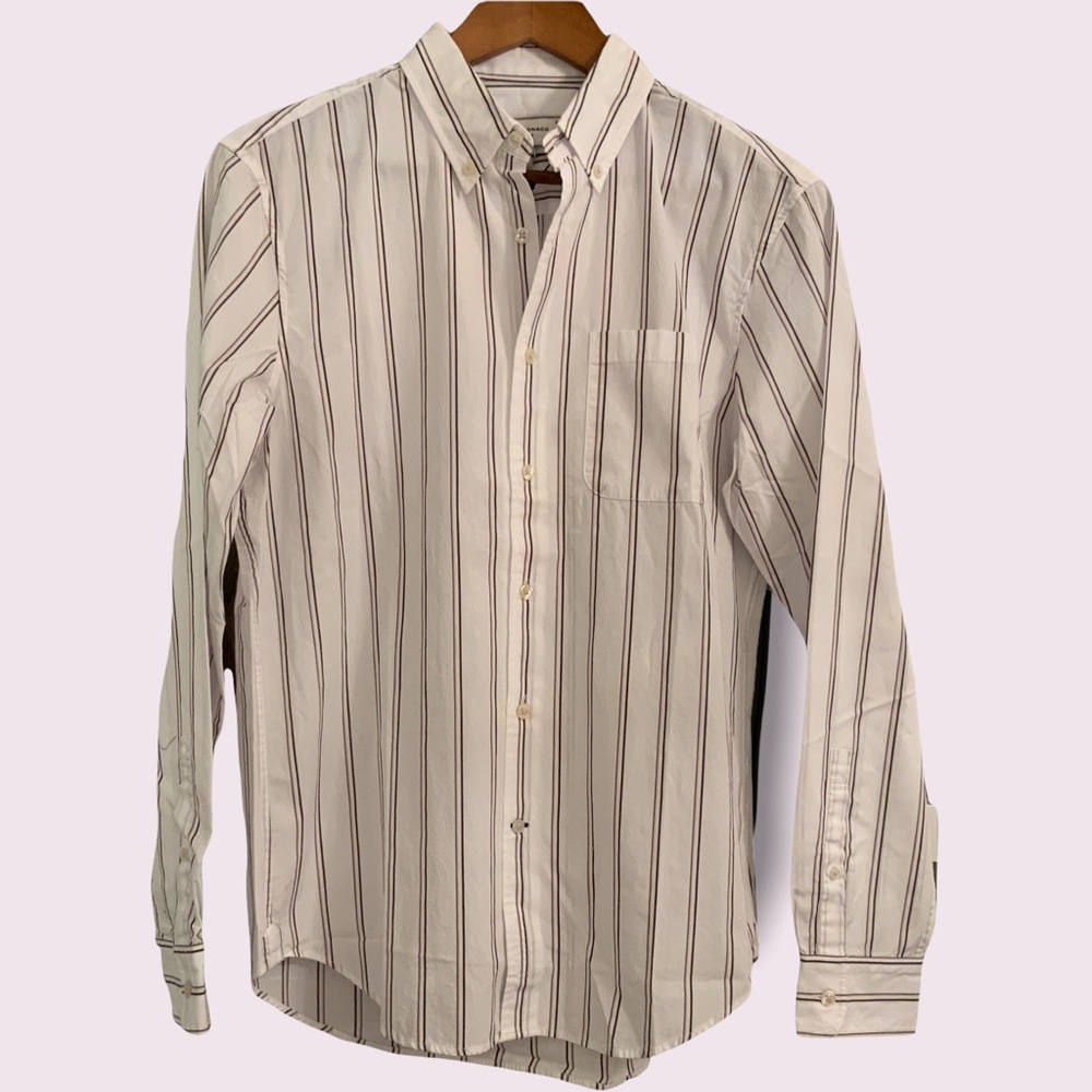Club Monaco Men's White Shirt with Black Pinstripes